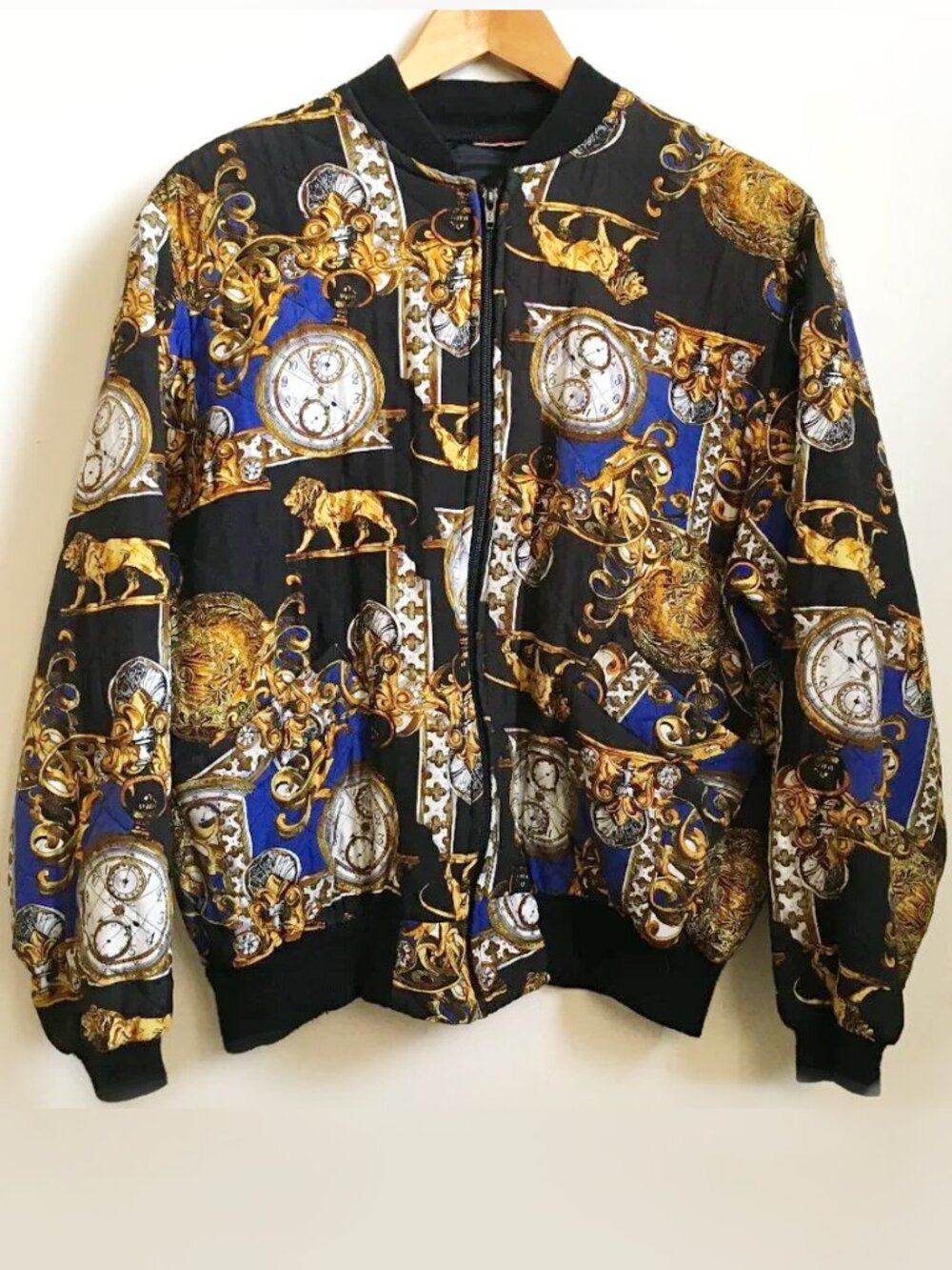 Vintage 90s Studio J Rococo Quilted Lion & Pocket Watch Bomber Jacket - M